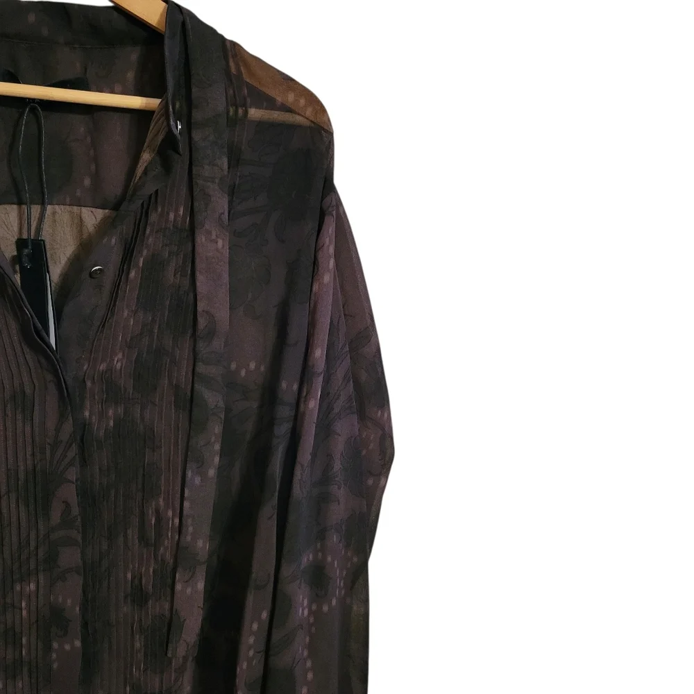 Qasimi Brown Sheer Floral Relaxed Tunic Dress